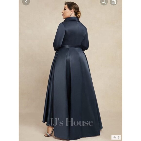 JJs House Dress Size 20 Satin A-line HiLow 3/4 Sleeve. Belt, Pockets, Faux Wrap - Picture 6 of 8